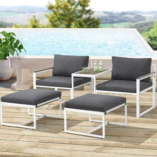 Juskys Gartenlounge-Set Bari, , Gartenmöbel Sofa, Set 5-teilig, Hocker, Tisch & Polster, Outdoor