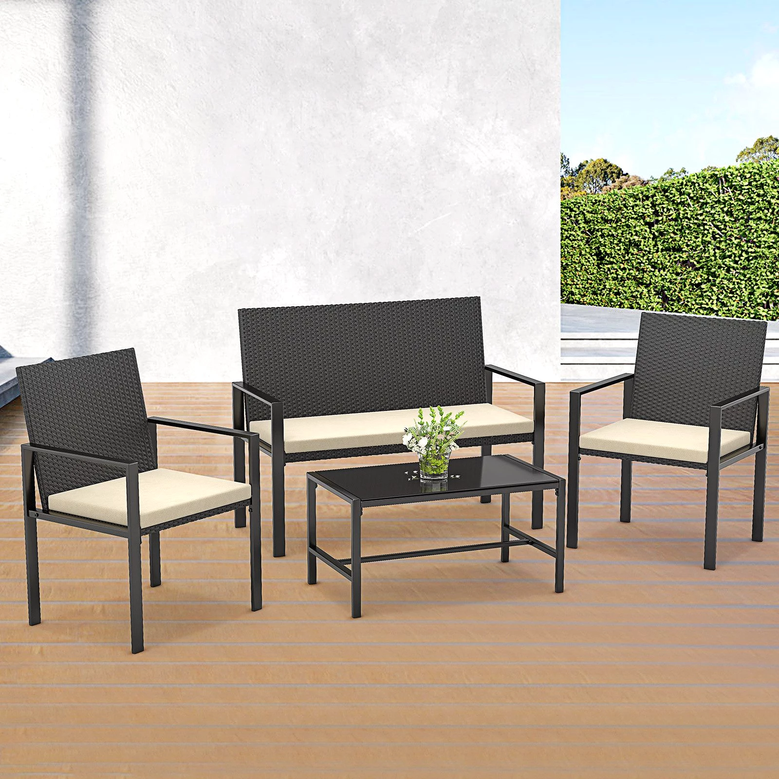 BIGZZIA Gartenlounge-Set Gartenmöbel-Set für den Außenbereich aus Rattan, 4-teilig