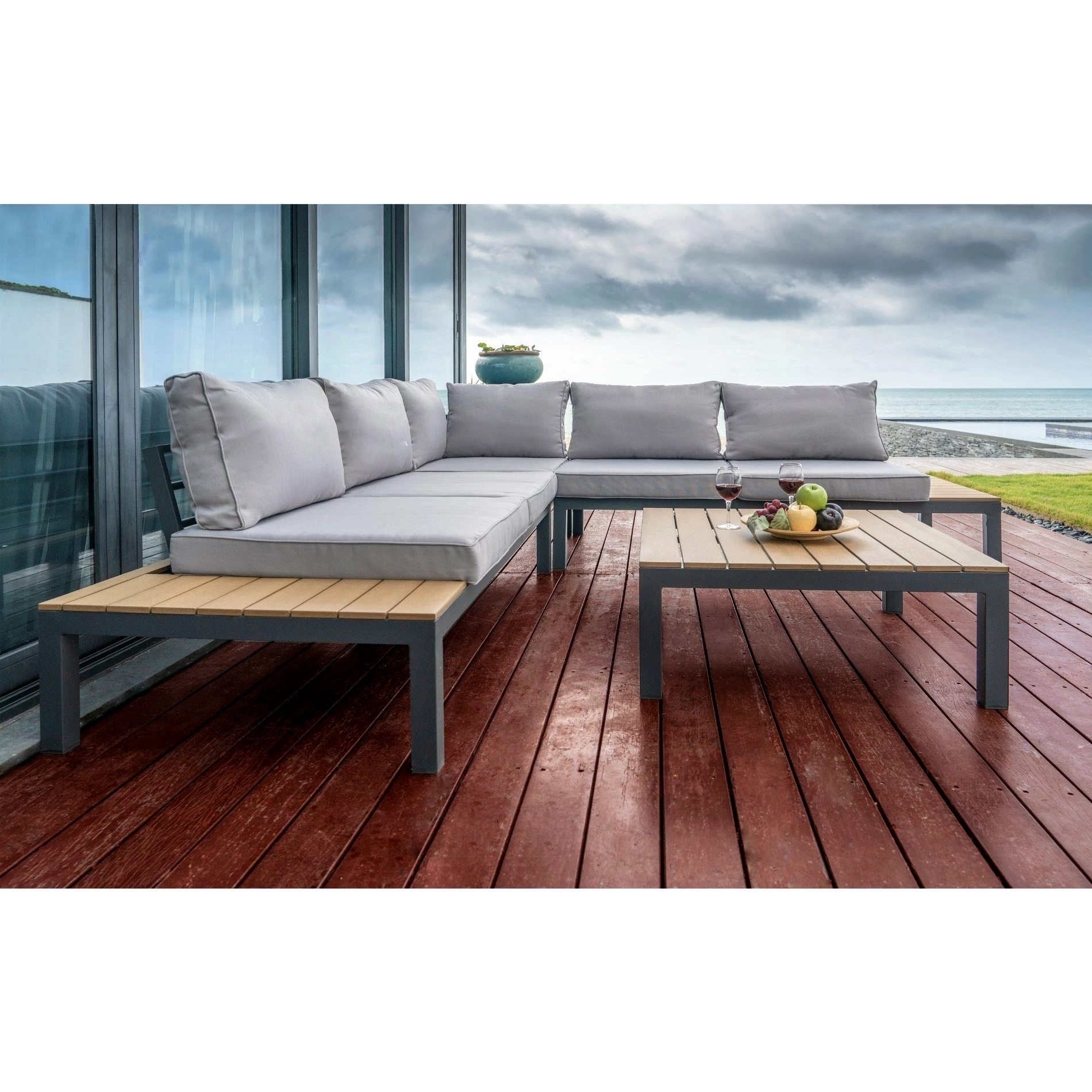 Home Islands Gartenlounge-Set Laos, , Loungeset mit Ablagen aus Polywood, Kissenset inklusive